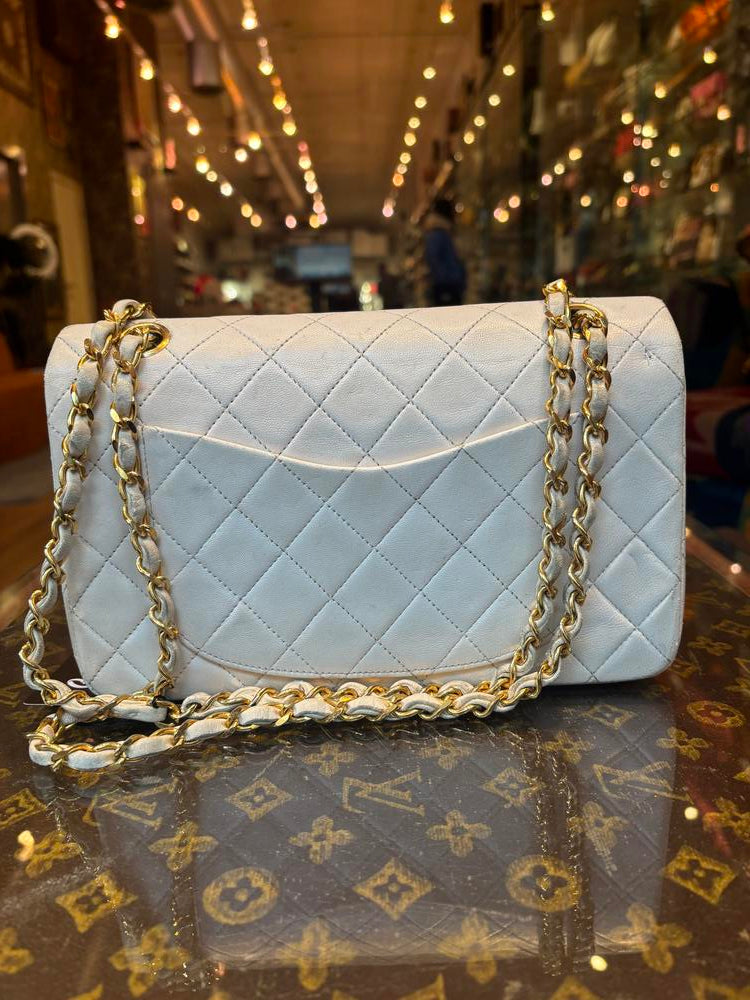 Chanel Classic White Caviar Quilted Double Flap Bag (1986-1988)