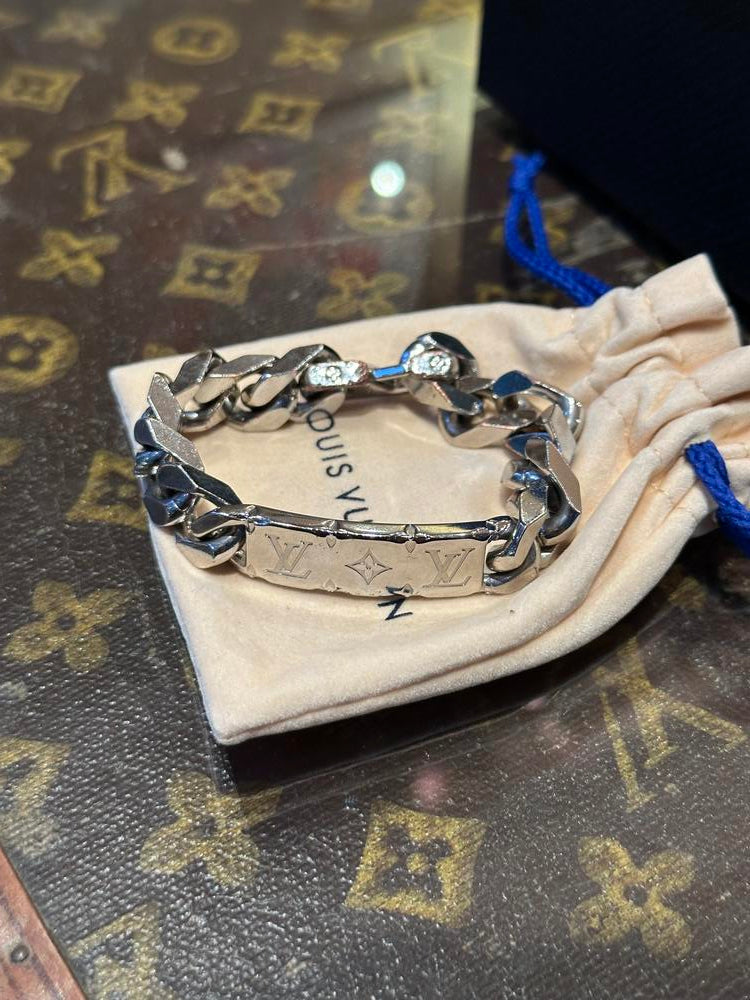 Louis Vuitton Silver Chain Logo Bracelet