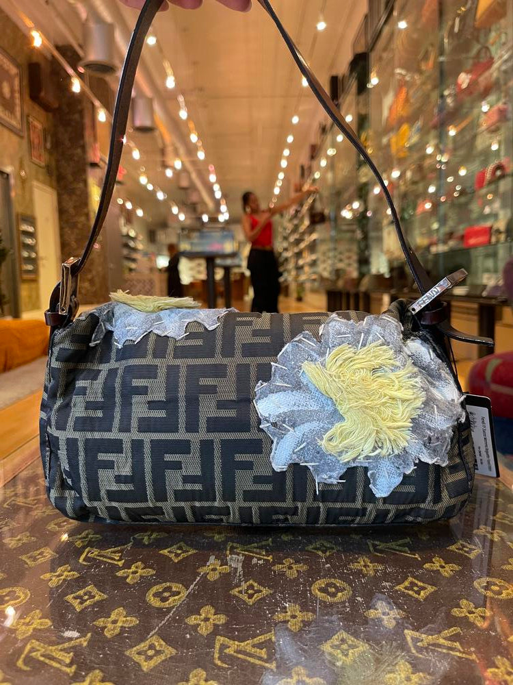 Fendi FF Zucca Mamma Baguette Floral Stitch