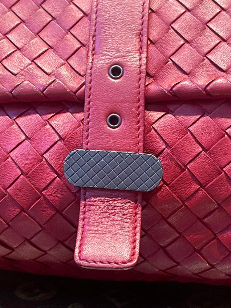 Bottega Red Intrecciato Leather Shoulder Bag