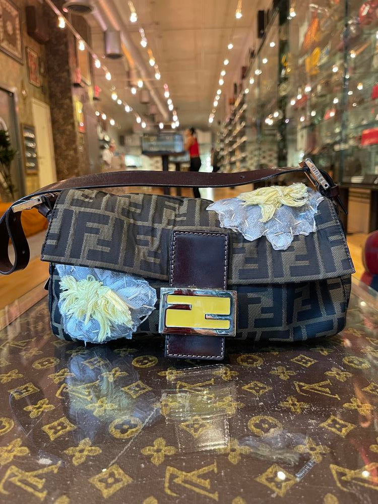 Fendi FF Zucca Mamma Baguette Floral Stitch