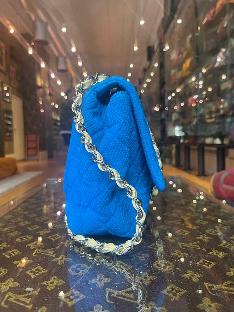 Chanel Blue Quilted Fabric Jumbo Flap Bag