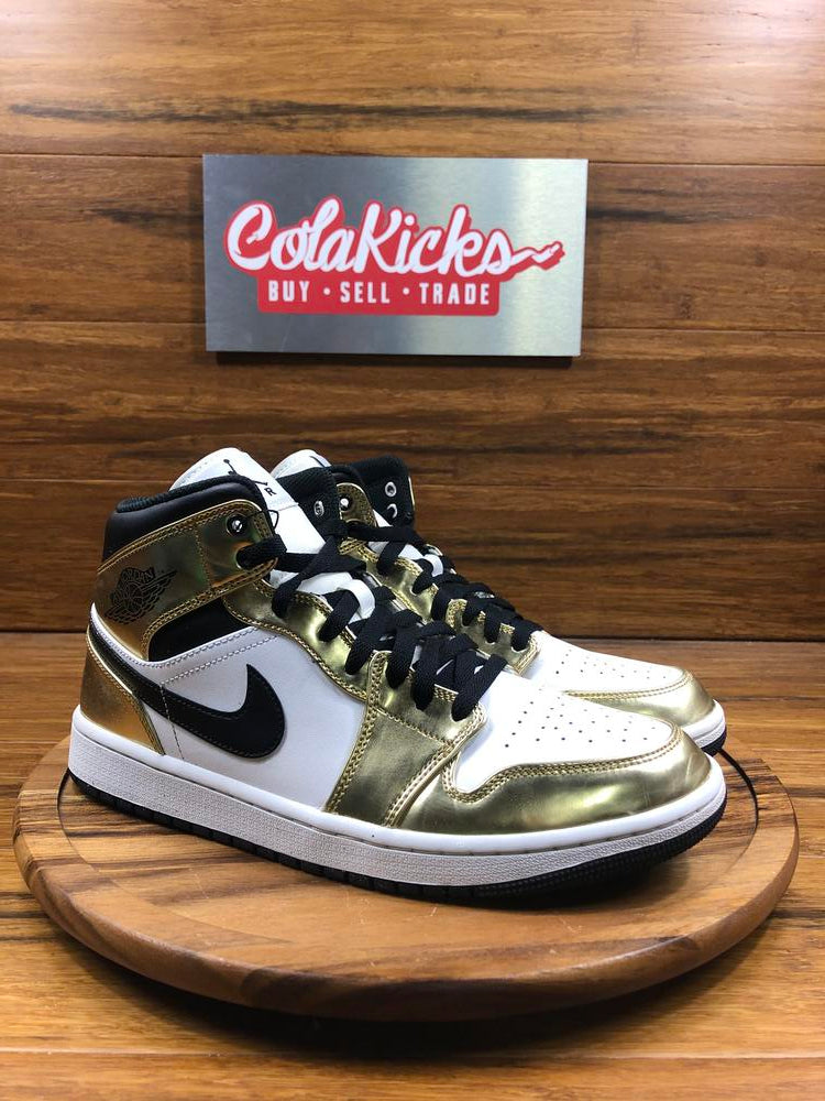 Jordan 1 Mid Metallic Gold Black White