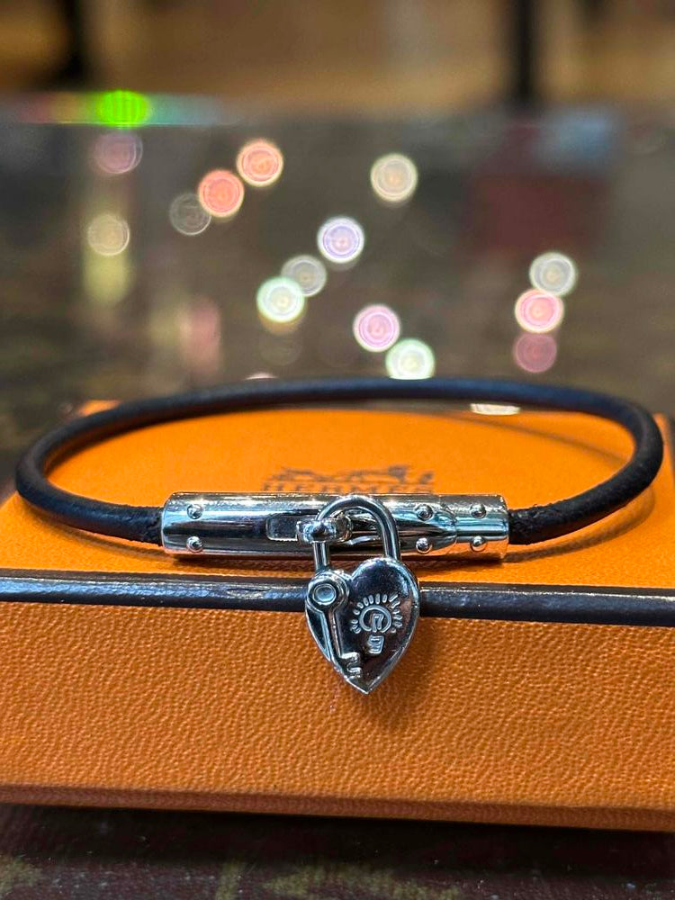 Hermes Black Fantaisie Silver Leather Bracelet