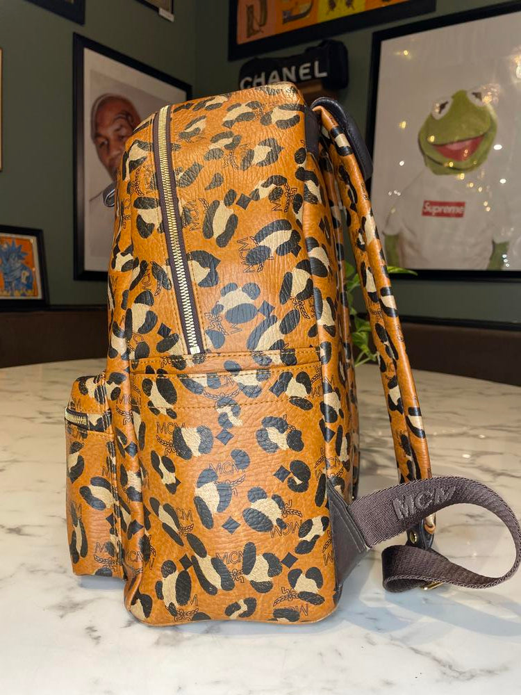 Mcm discount leopard backpack