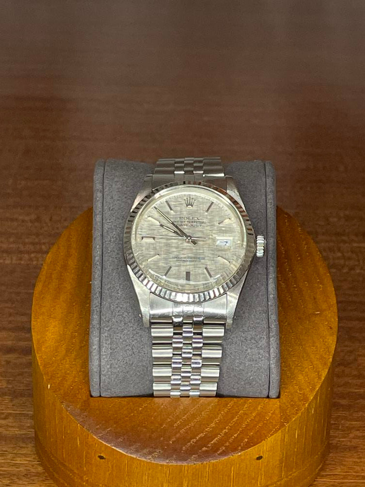 Rolex Datejust 36mm Stainless Silver Linen Dial White Gold Bezel