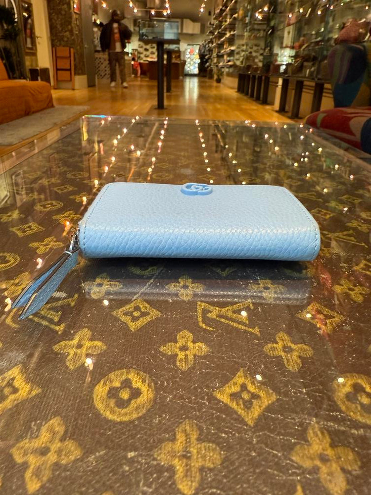 Gucci GG Baby Blue Leather Zip Cardholder