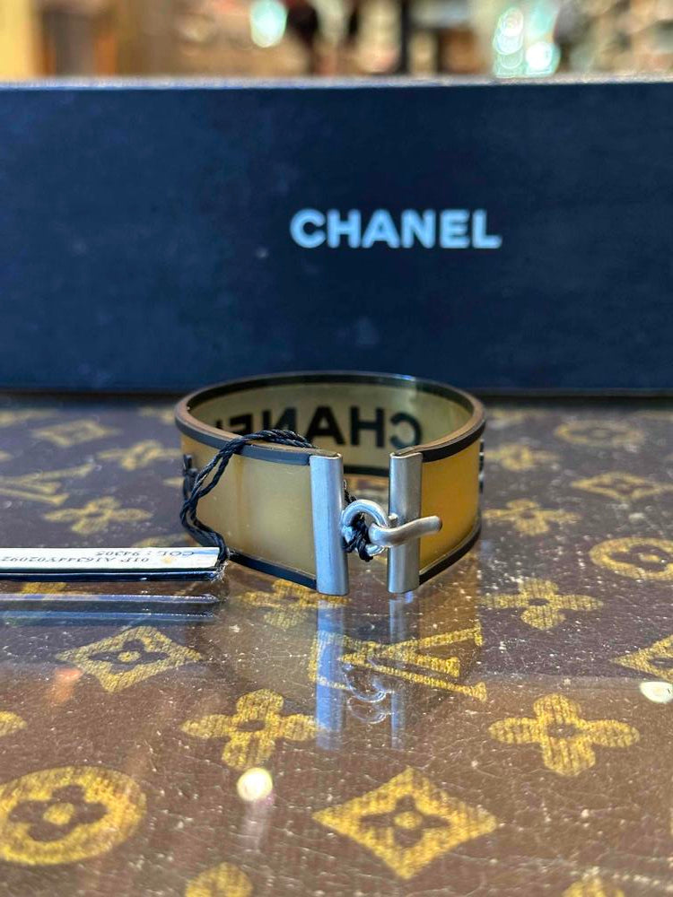 Y2K Chanel Bangle Bracelet Rubber Clover Logo Black