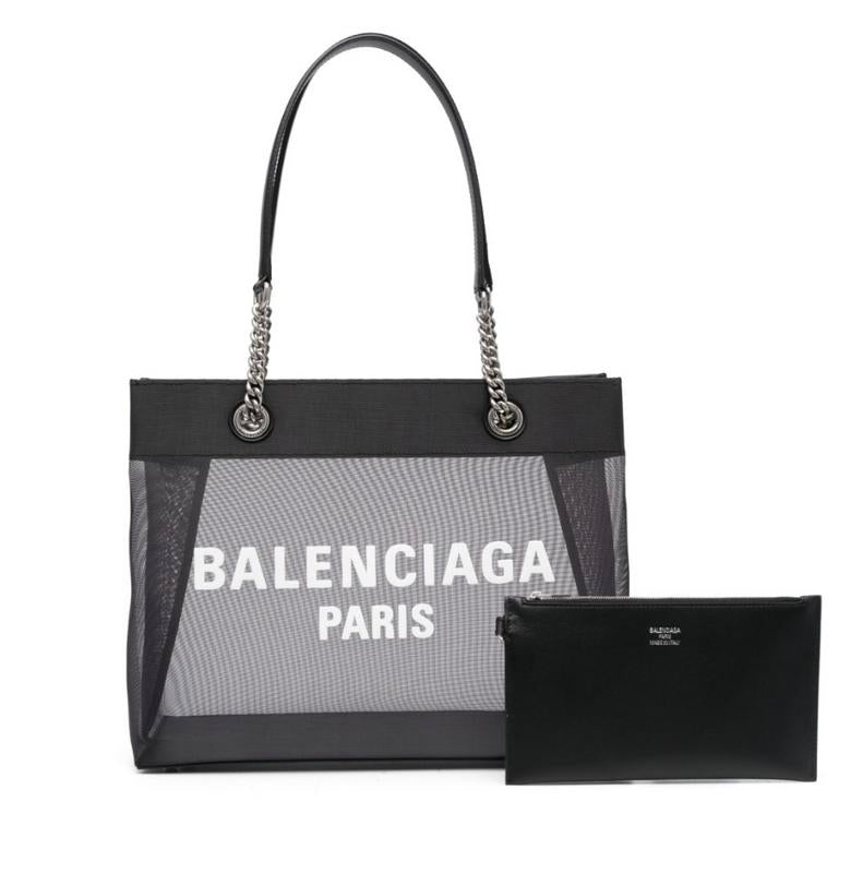 Balenciaga Black Mesh/Leather Medium Duty Free Tote w/ Pouch