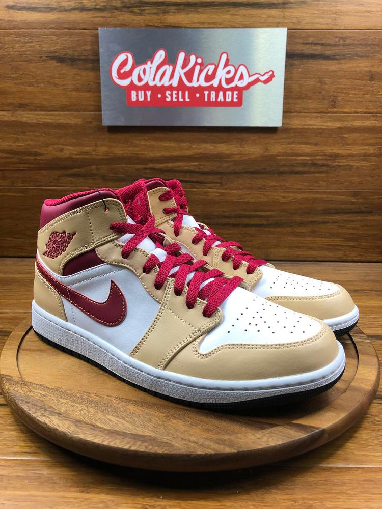 Jordan 1 Mid Light Curry Cardinal