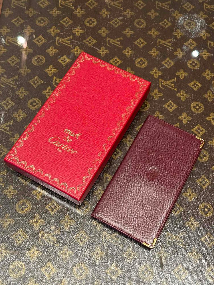 90's Cartier Must de Cartier Long Wallet Burgundy Calfskin