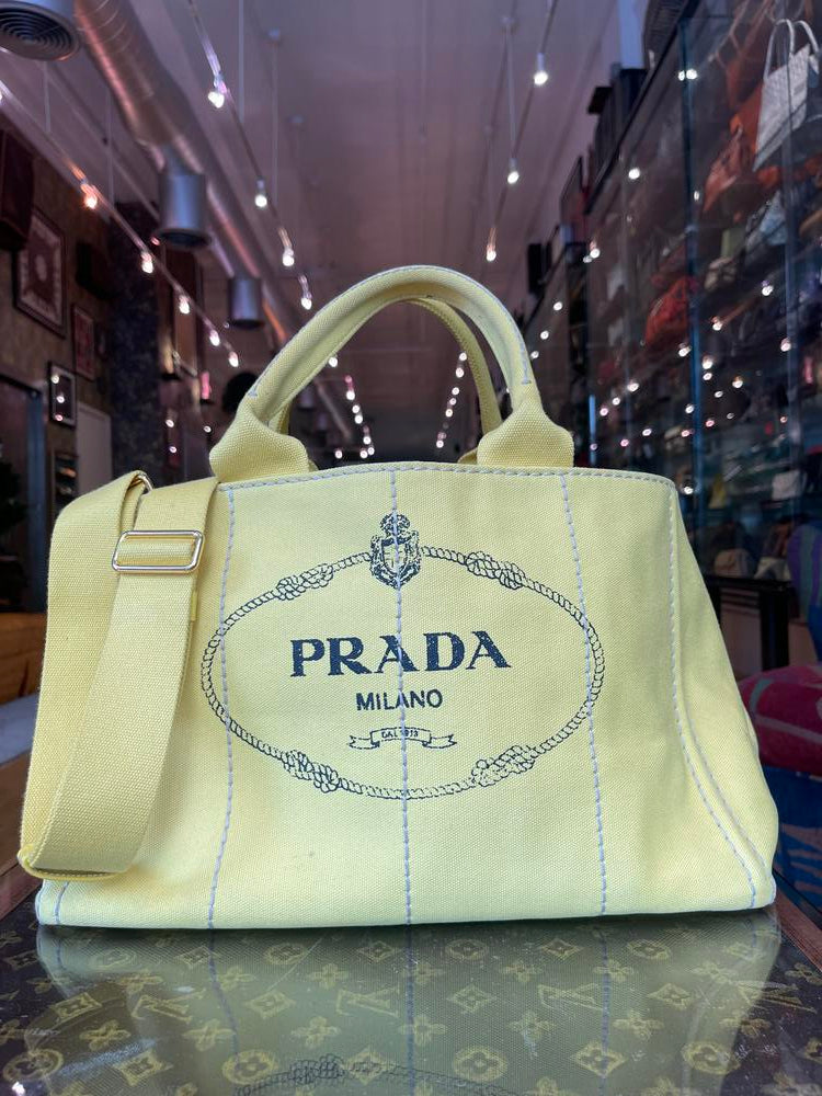 Prada Canapa Logo Tote Yellow