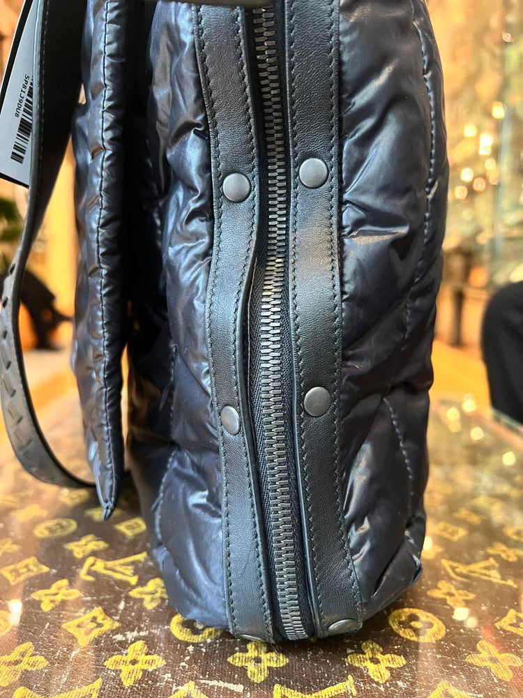 Bottega Puffer Quilted Woven Leather Messenger Black