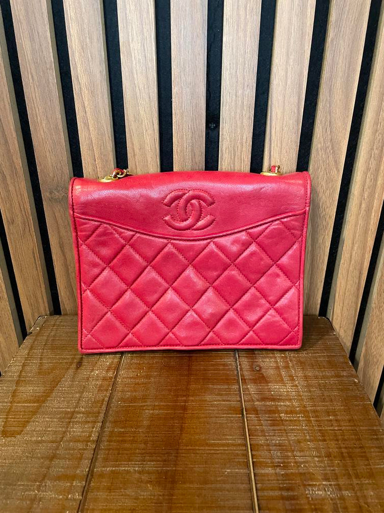 Chanel Red Matelasse Lambskin Shoulder Bag