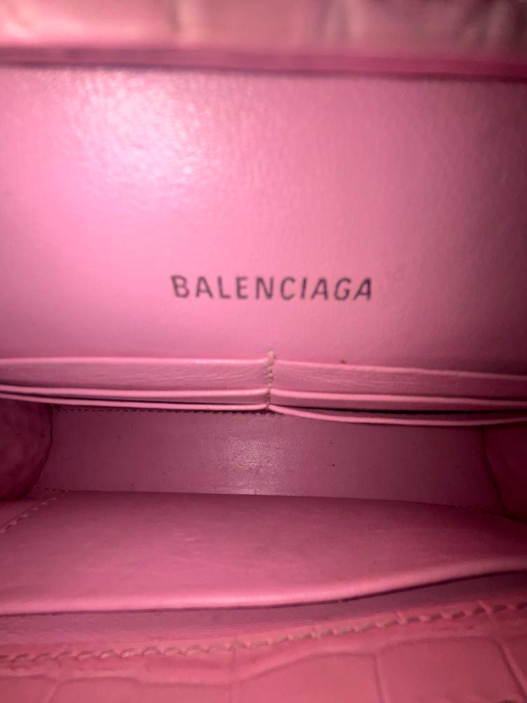 Balenciaga Pink Croc Hourglass Leather Chain Bag