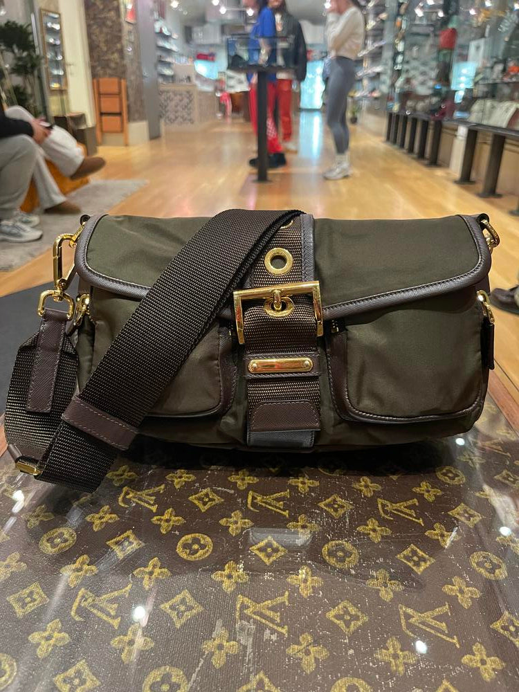 Prada Dark Olive/Brown Double-Pocket Shoulder Bag