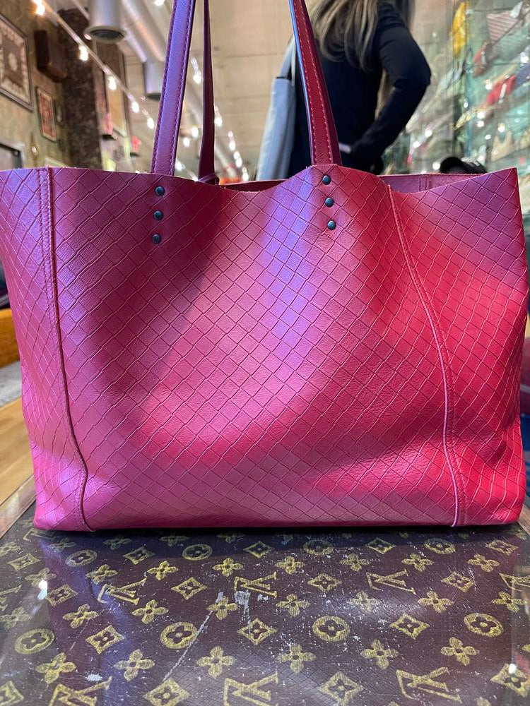 Bottega Intreccio Woven Leather Shoulder Tote Red