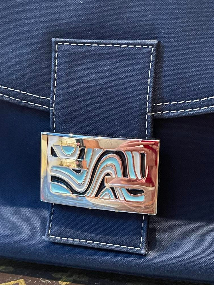 Fendi Wave Buckle Denim Baguette Navy