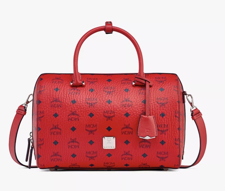 MCM Essential Red Boston Bag w/ Strap