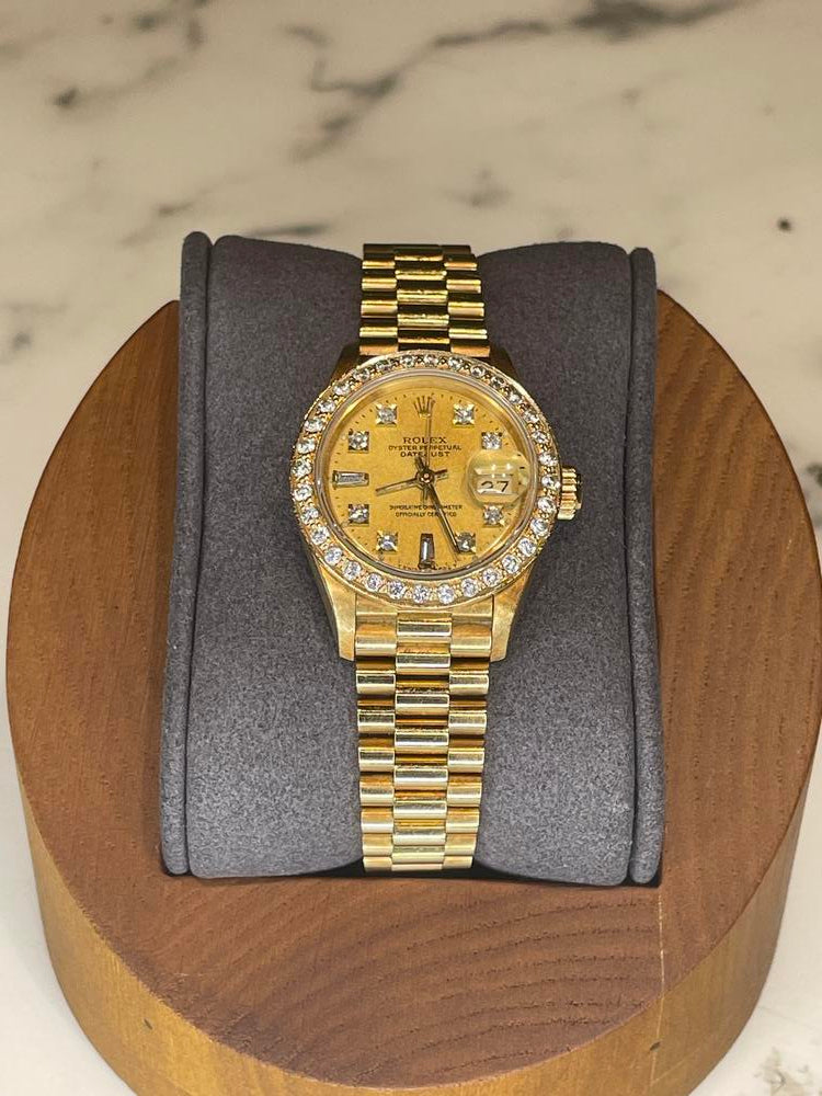 Rolex Lady Presidential Date Just Custom Diamond Bezel 26mm