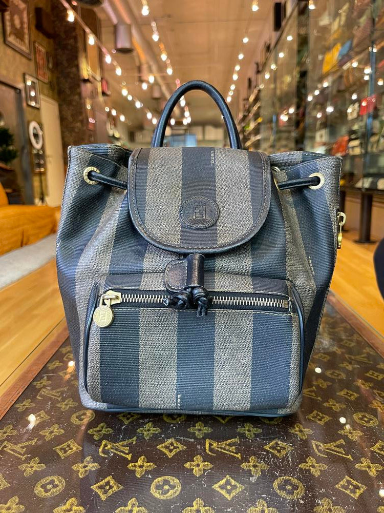 Fendi Striped Logo Leather Backpack