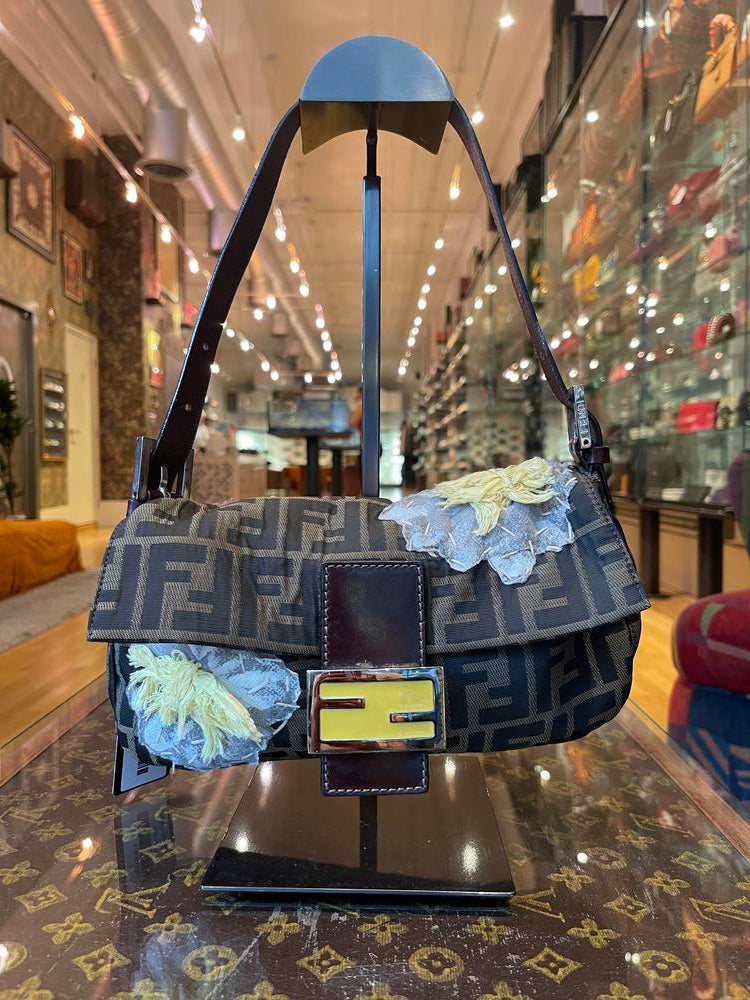 Fendi FF Zucca Mamma Baguette Floral Stitch