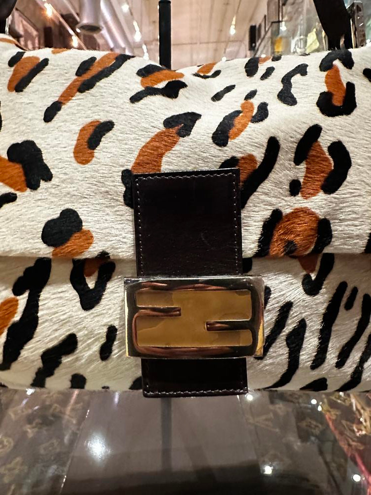 Fendi Leopard Print Pony Hair Mamma Baguette