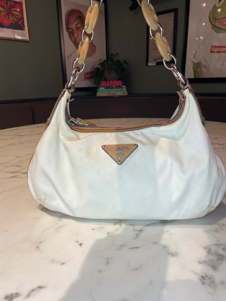 Prada Cream and Brown Shoulder Bag