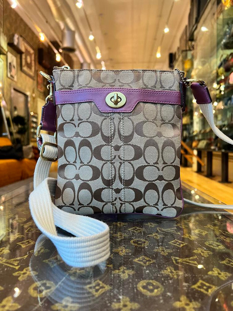 Coach Purple Leather/Canvas Crossbody