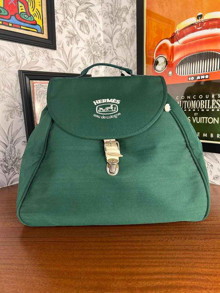 Hermes Green Canvas One Handle Travel Bag