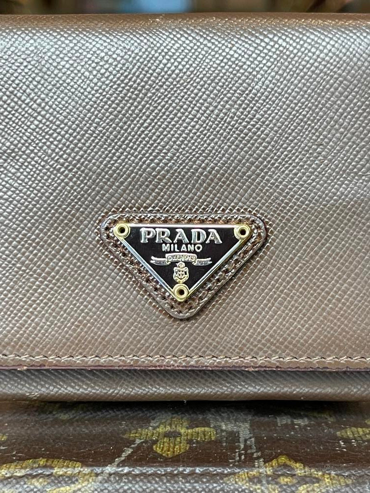 Prada Coin Case Brown Leather