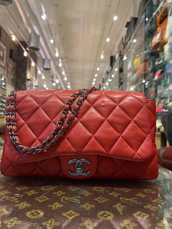 Chanel Quilted 3 Accordion Flap Bag Red