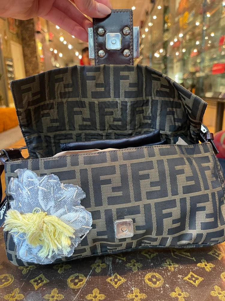 Fendi FF Zucca Mamma Baguette Floral Stitch