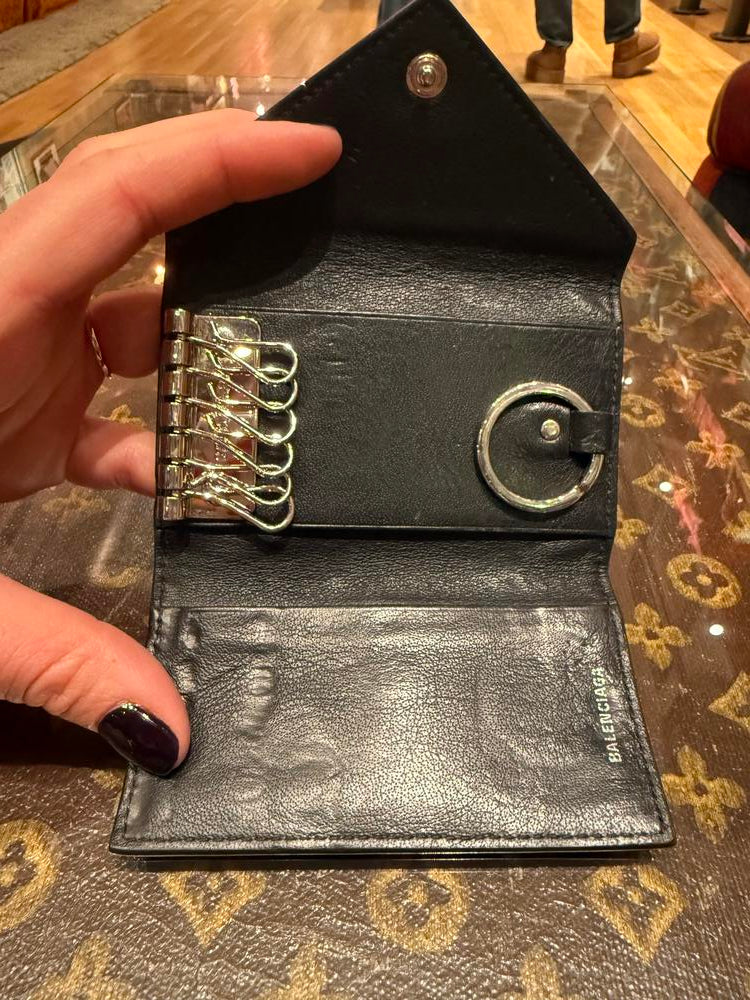 Balenciaga Black Leather Key Wallet