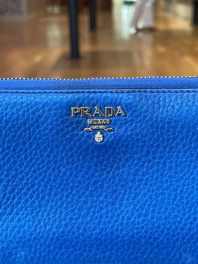 Prada Leather Zippy Wallet Royal Blue