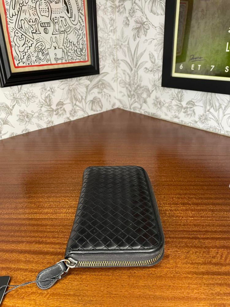 Bottega Black Long Zip Wallet