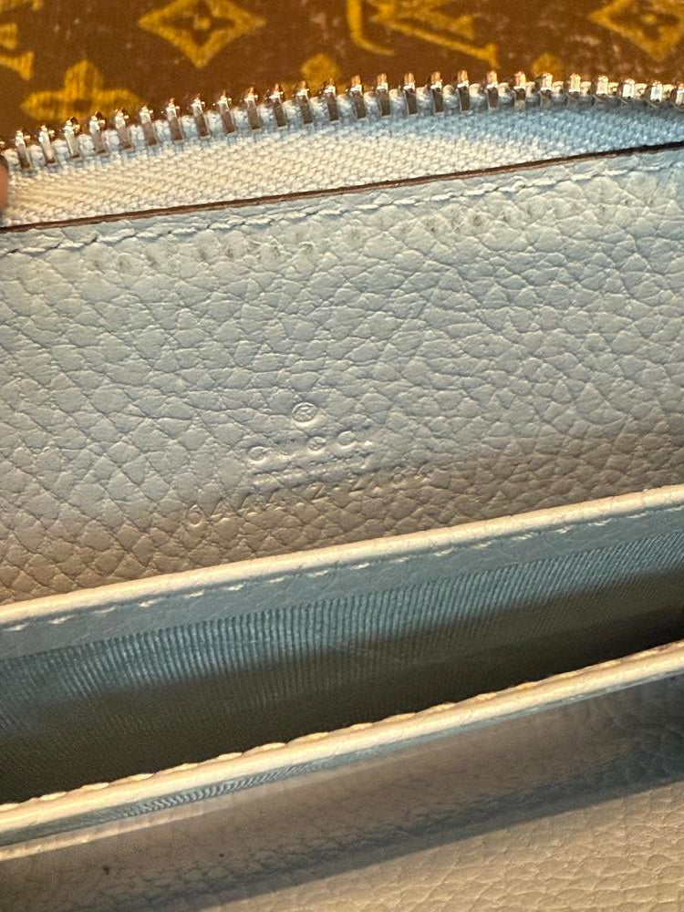 Gucci GG Baby Blue Leather Zip Cardholder