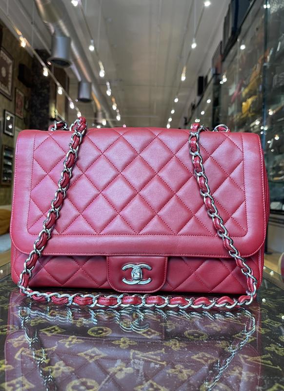 Chanel Red Leather Flap Bag Lambskin w/ Dust Bag