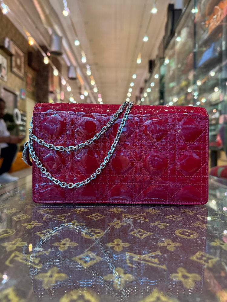 Dior Lady Dior Cherry Red Patent Leather Chain Bag