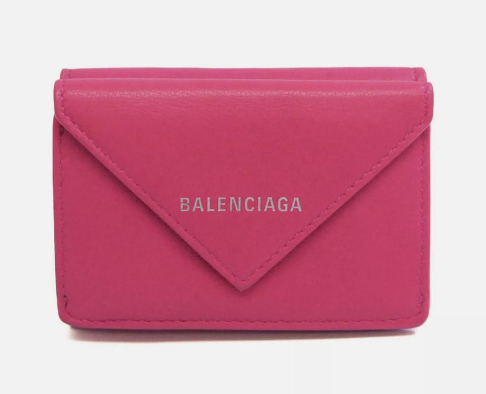 Balenciaga Papier Mini Leather Compact Wallet Pink