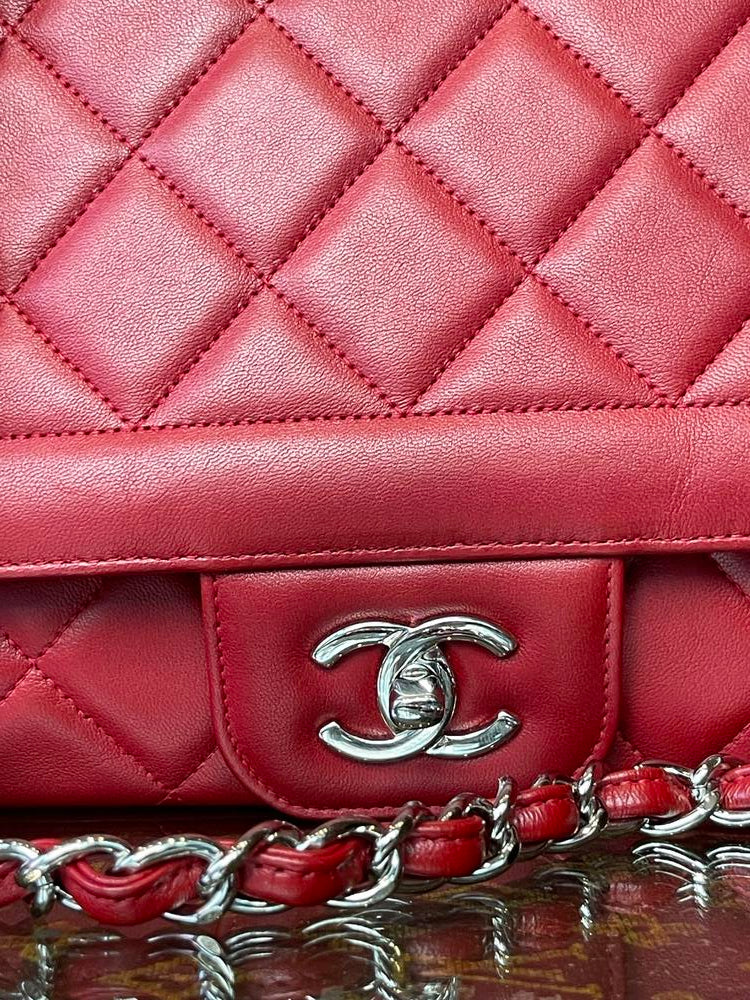 Chanel Red Leather Flap Bag Lambskin w/ Dust Bag