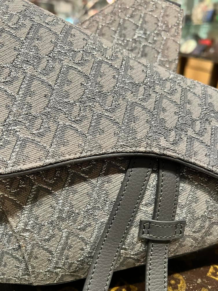 Dior Oblique Saddle Bag Grey/Silver Canvas and Leather