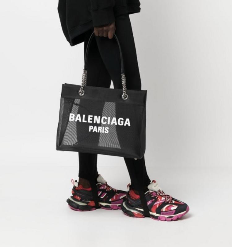 Balenciaga Black Mesh/Leather Medium Duty Free Tote w/ Pouch