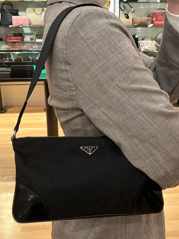 Prada Black Tessuto Nylon/Leather Shoulder Bag