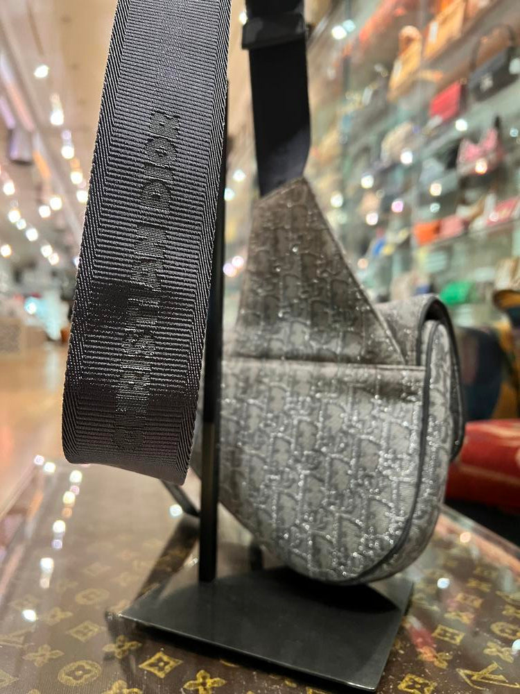 Dior Oblique Saddle Bag Grey/Silver Canvas and Leather