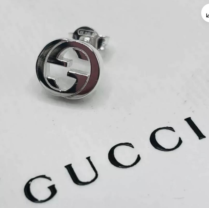 Gucci Interlocking GG Stud Earrings 925 Sterling Silver