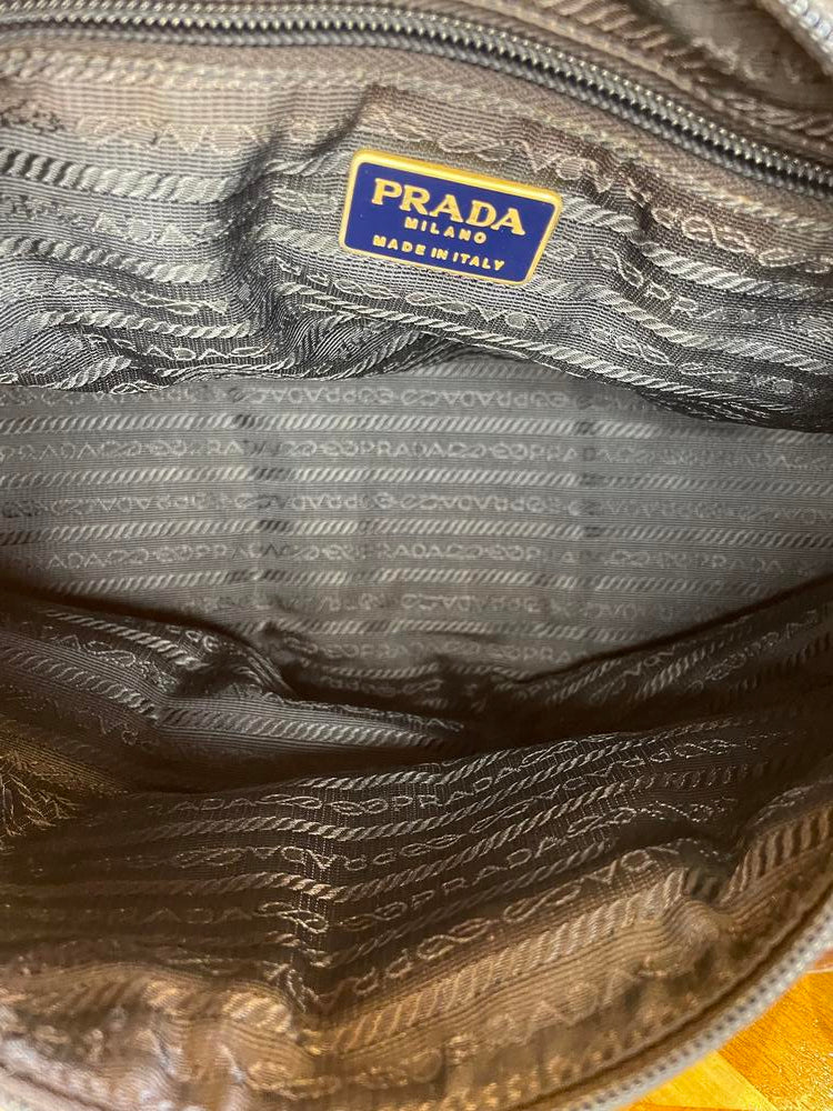 Prada Navy Handbag w/ Brown Leather