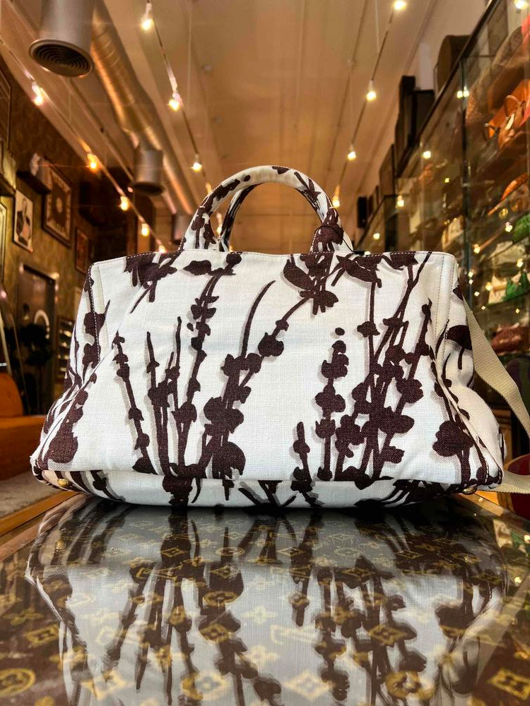 Prada Canvas Botanical Print 2Way Canapa White/Brown