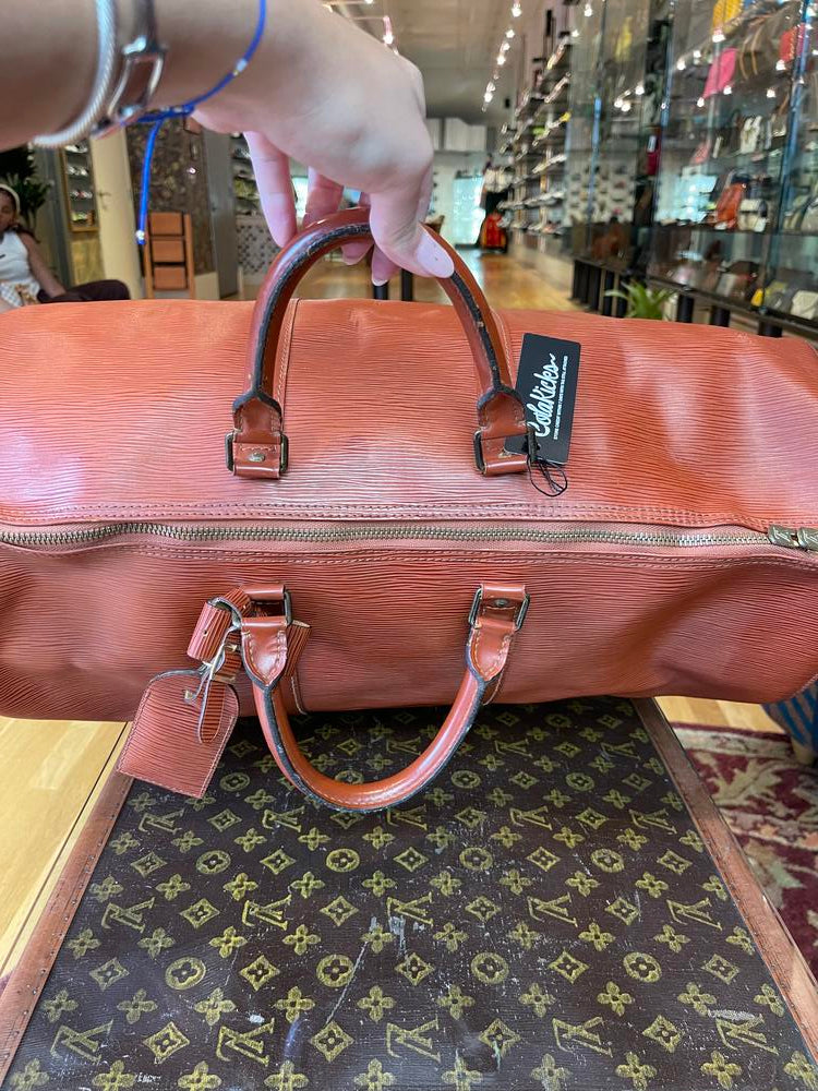 Louis Vuitton Epi Keepall 50 Brown w/ luggage tag