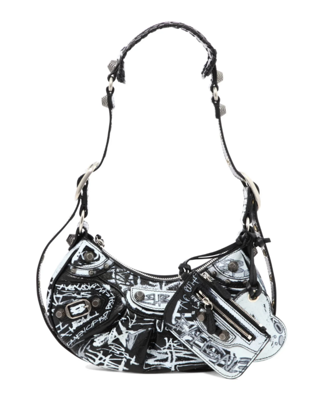 Balenciaga Le Cagole Graffiti Leather Shoulder Bag